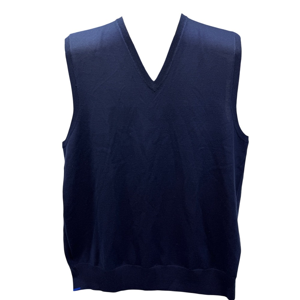 Ralph Lauren RLX Navy Blue 100% Merino Wool V-Neck Sleeveless Sweater Vest Men L